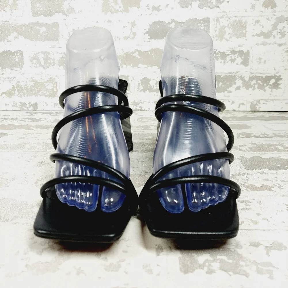 New Abound Austyn Black Block Heel Square Toe Strappy Sandals K309